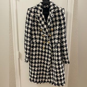 Zara Houndstooth Tweed Coat